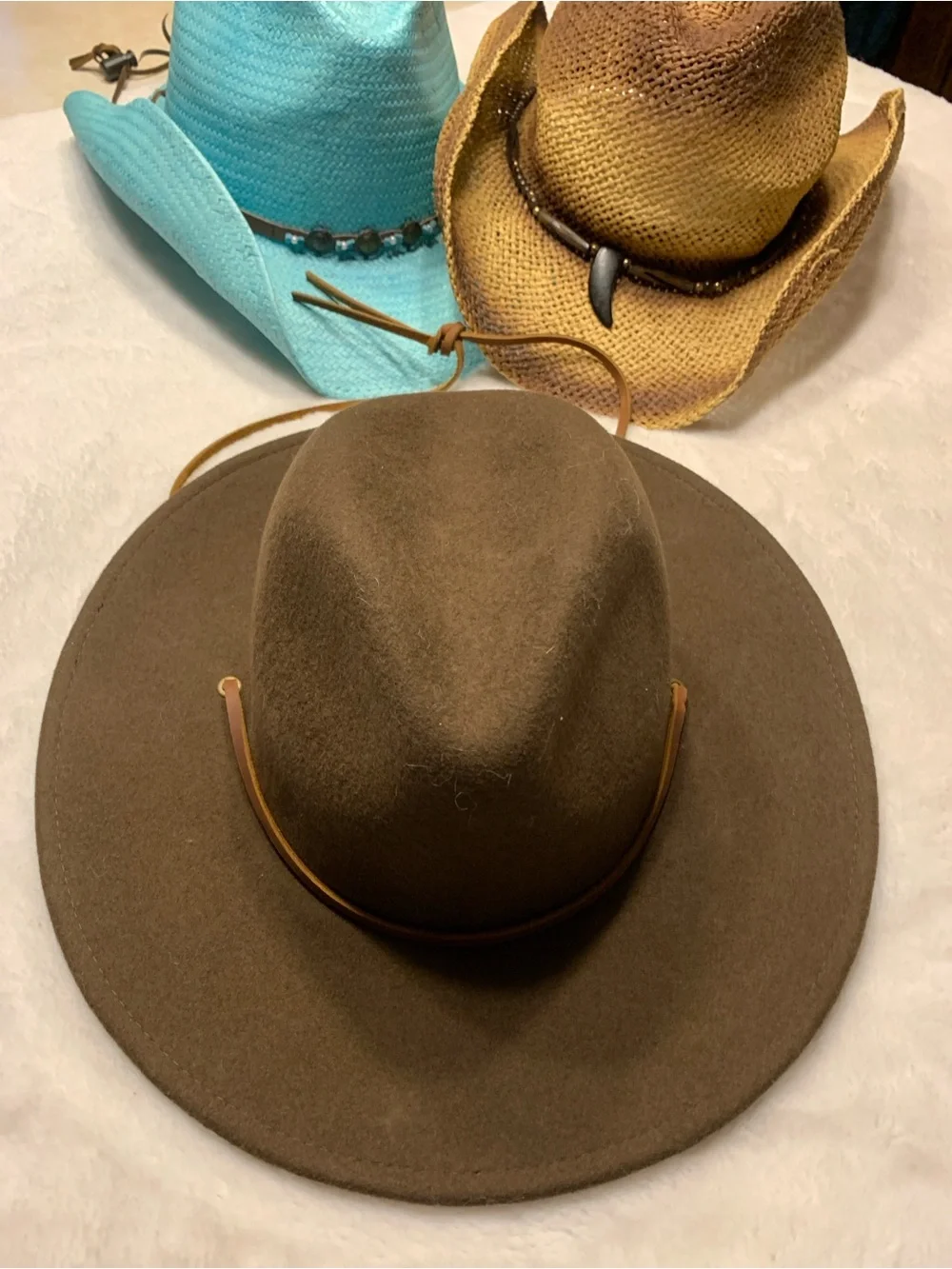 Brixton Brown Wool Felt Western Fedora Hat w/Leather Hat Band Chinstrap